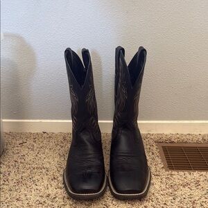 Ariat Black Cowboy Boots with Square Toe and Western Stitching